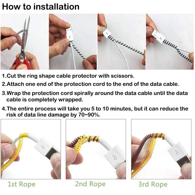 Rancco Cable Protector/Wire Repair/Pets Chew Cable Protector/Headphone Saver, 8 Pc Spiral Cable Strain Relief Cable Wrap Tube Charger Cord Sleeve, USB Date Cable Saver[3.9ft/pc] - Image 5